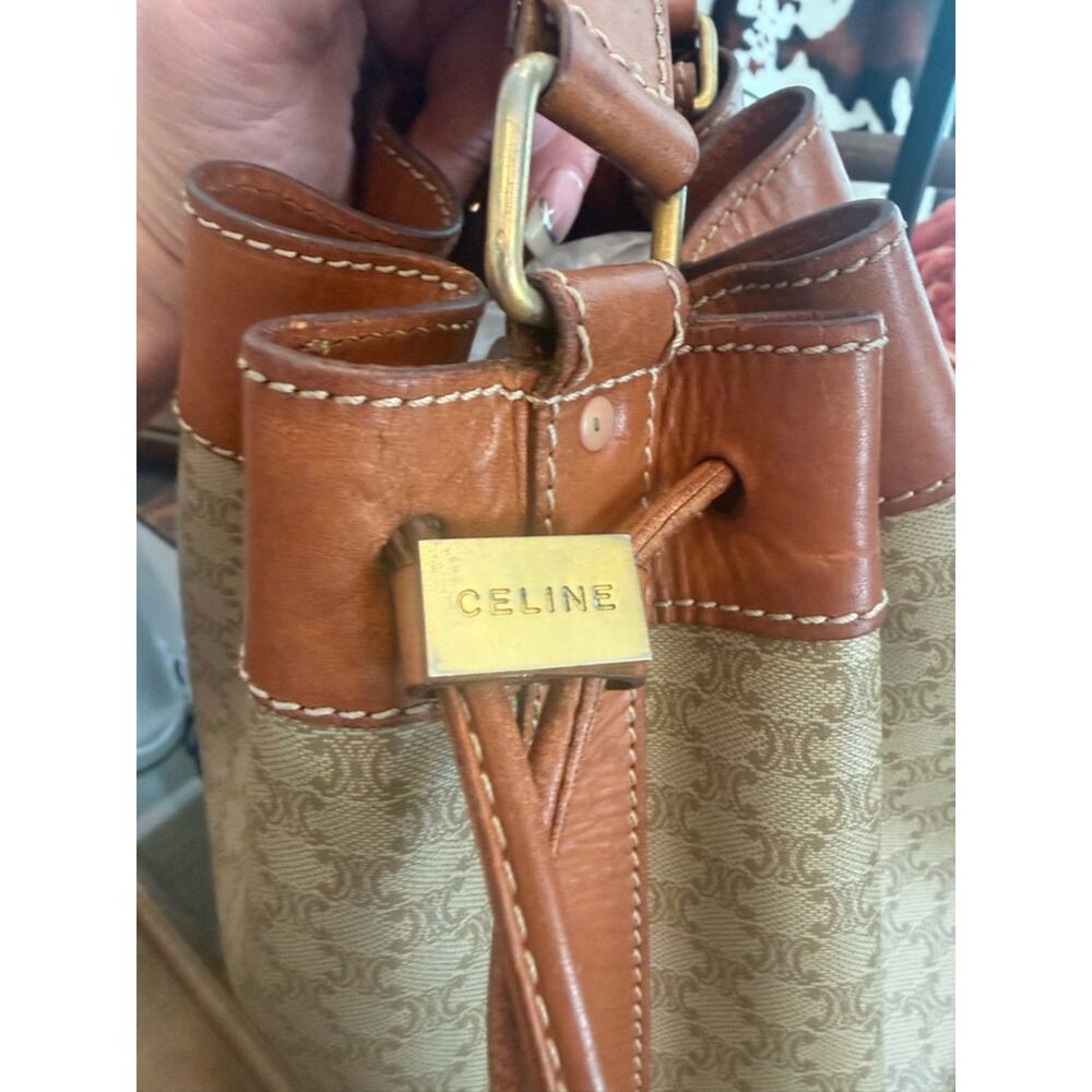 Celine Beige & Brown Canvas Bucket Shoulder Bag - Picture 3 of 12